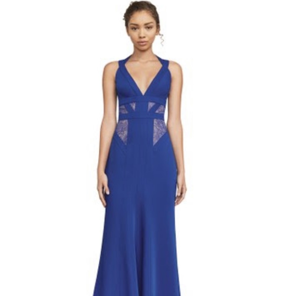 BCBGMaxAzria Blue Lace-Insert Gown